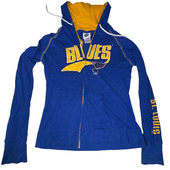 NHL Tops - St Louis Blues NHL Womens S 4/6 Blue Full Zip Hoodie Distressed Print Hockey‎